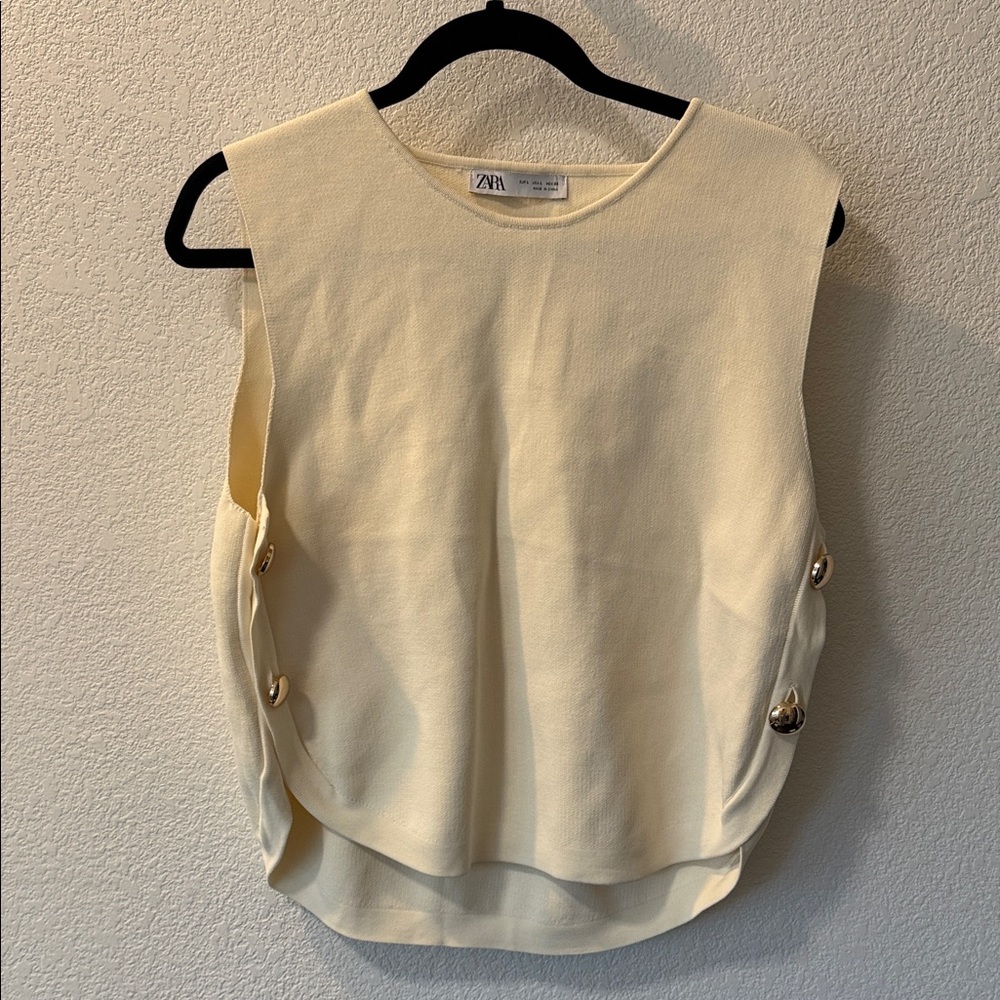 Zara Ivory Sleeveless Blouse with Side Buttons